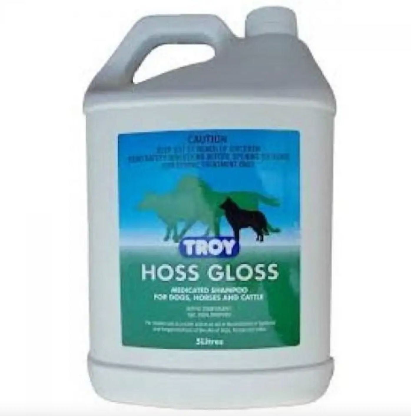 Troy Hoss Gloss container with label on a white background