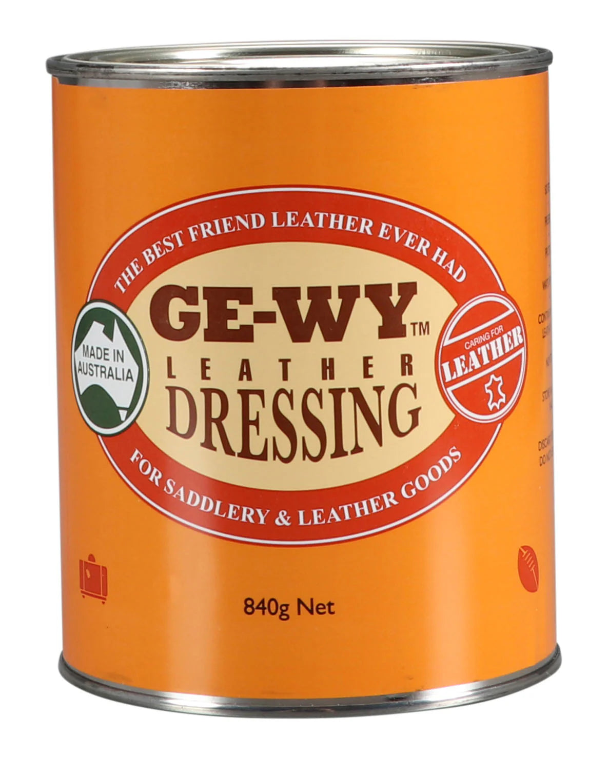 Can of GE-WY Leather Dressing on a white background