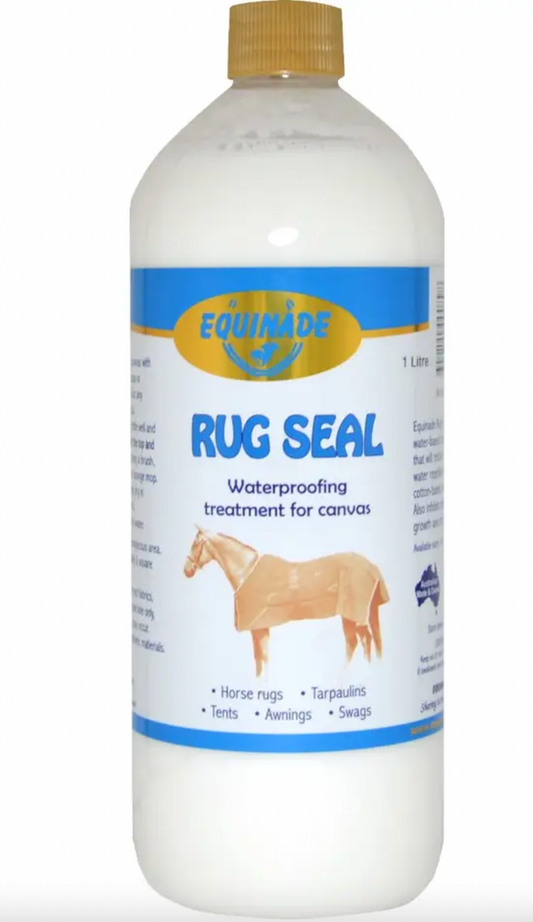 Bottle of Equimade Rug Seal with a horse illustration on a white background
