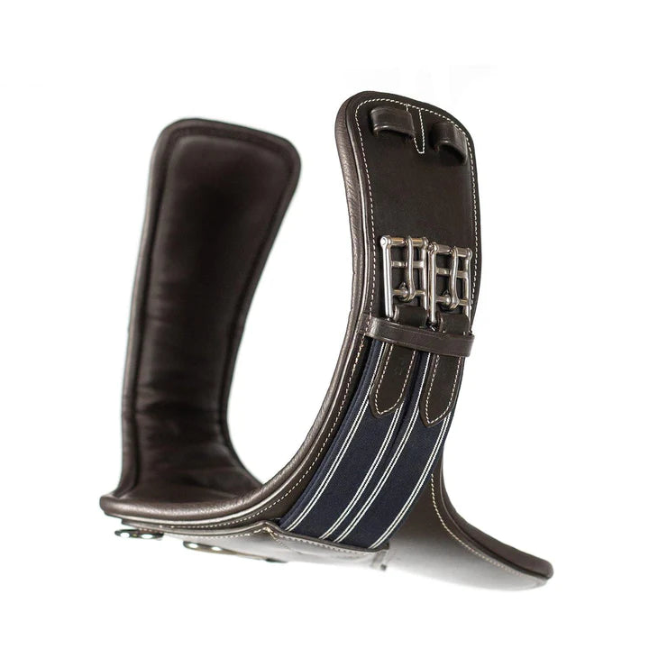 Anatomical Short Stud Girth - Blue & White Elastic - Havana