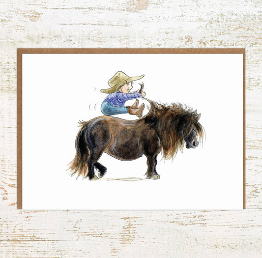 Where's The Go Button? - A6 Pony and Child Greeting Card
