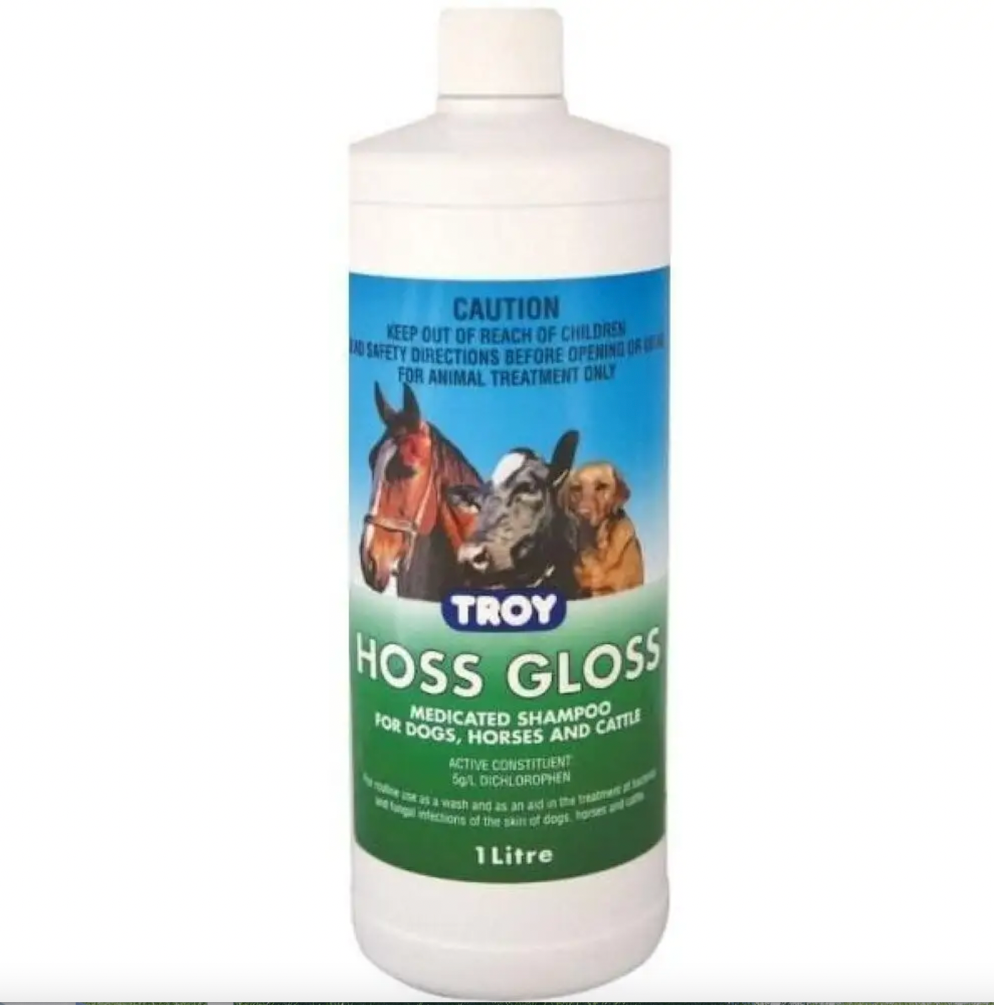 Troy Hoss Gloss shampoo bottle for animals on a white background