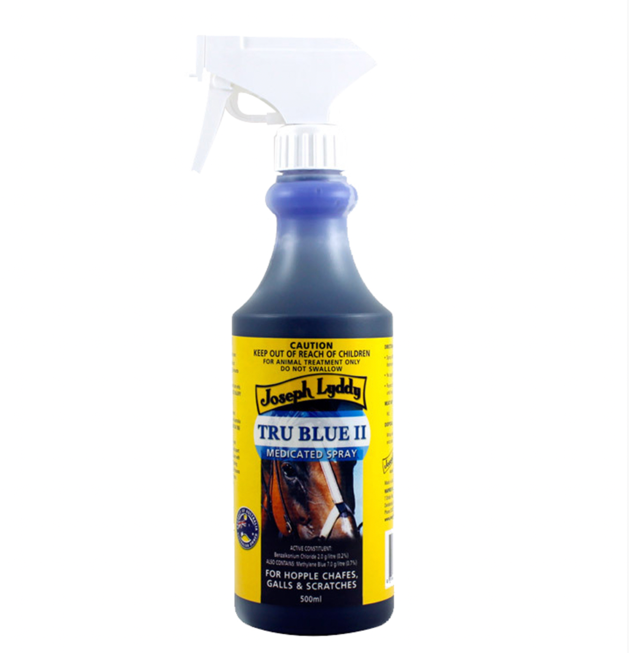 Spray bottle labeled 'Tru Blue II' on a white background