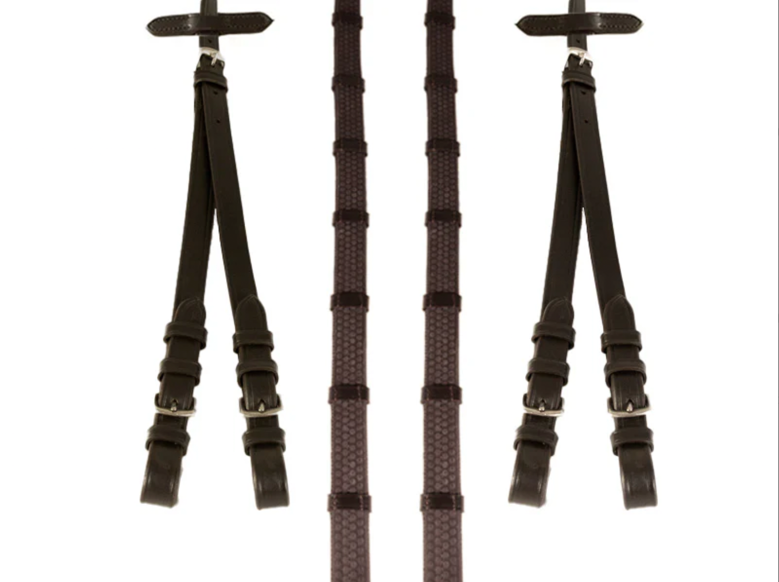 Rubber Grip Split HAVANA Reins - FULL