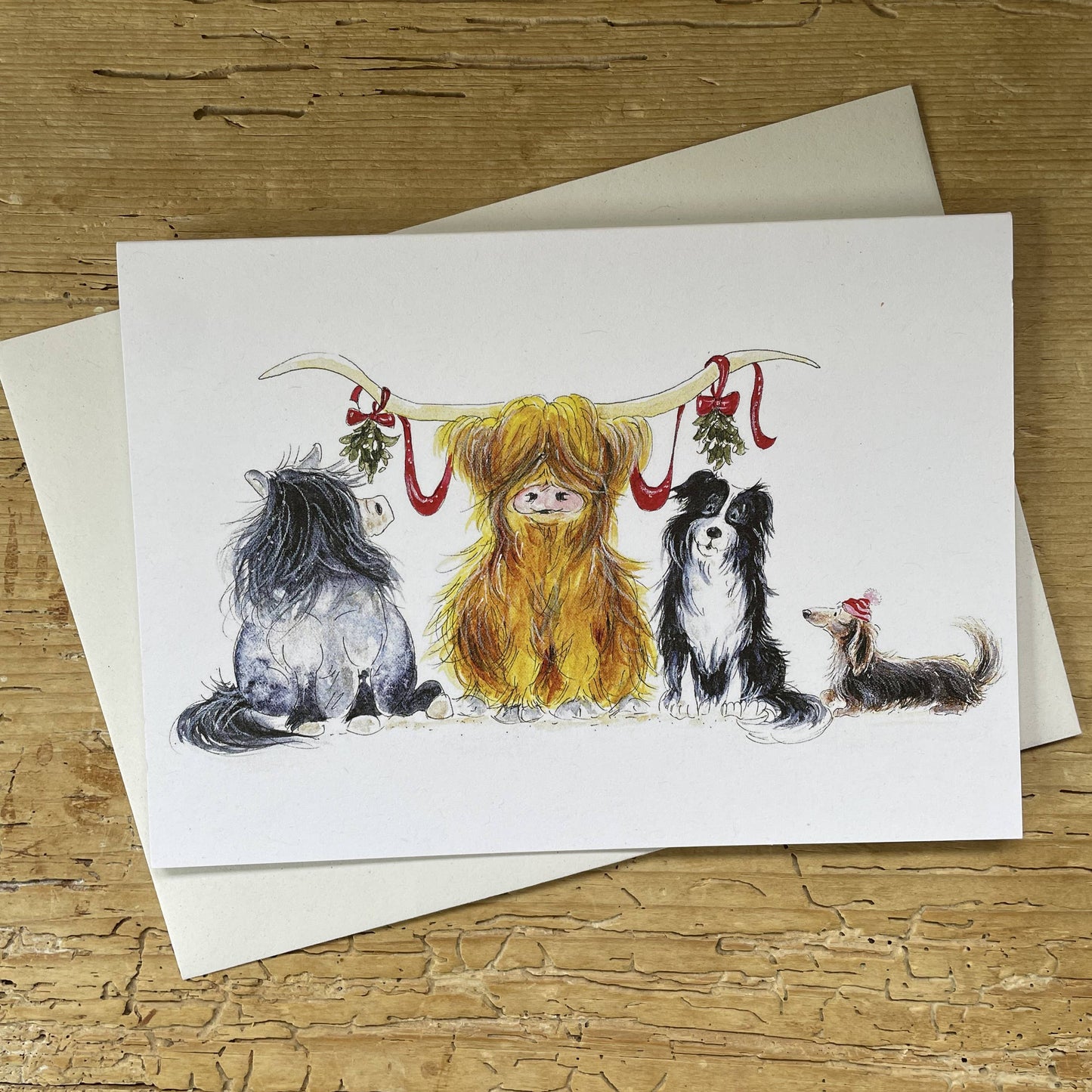 Highland Mistletoe - Highland Cow, Pony, Dogs Christmas Card