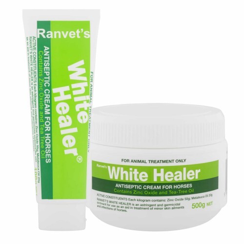 Ranvet's White Healer antiseptic cream for horses packaging on a white background